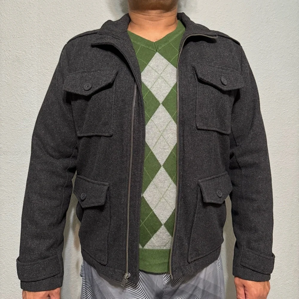 GAP Men Gray Military Field Zippered Long Sleeves Heavy Cozy Winter Jacket‎ Sz M